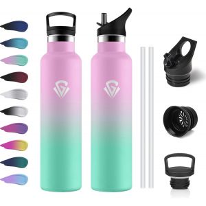 Gourde Isotherme 500ml, Bouteille Isotherme Double Paroi, Gourde Inox Aver Paille, Sans Bpa, &Eacute;tanche & , Bouteille Isotherme Pour Enfant, Sport De Plein Air, L'&eacute;cole, Bureau, Ext&eacute;rieur - Neuf