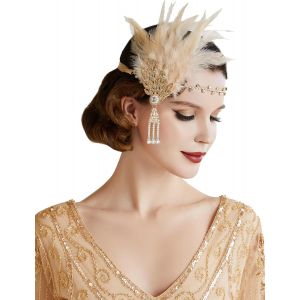 Kal-Bandeau Plume Année 20 Gatsby Couronne Plume Accessoires Gatsby Flapper Bandeau Des Serre-Tête Vintage Classique - Neuf