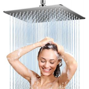 CAP-Pommeau Tete de Douche Pluie Carré en Acier Inoxydable 30 cm - Système Haute Pression, Buses Anticalcaire en Silicone (324 Jets), Rotation 360°, Installation Sans Outil, Design Chromé Moderne - Neuf
