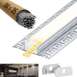 Profil&eacute; Aluminium Led Encastrable 2m X 20, U Forme Avec Diffuseur Laiteux, Kit D'installation Pour Ruban Led 20mm Avec Embouts De Protection[Rub9224111] - Neuf