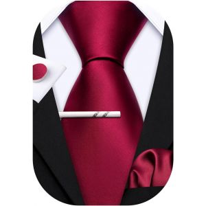 CAUC-Cravates pour homme en soie, couleur unie, mouchoir et boutons de manchette pour f&ecirc;te de mariage - Neuf