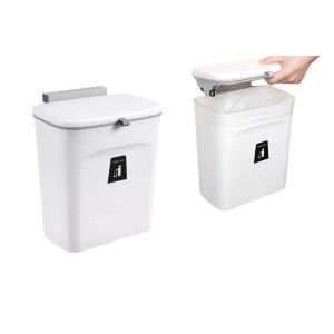 Poubelle de cuisine suspendue avec couvercle, &agrave; poser sur le plan de travail ou &agrave; placer sous l'&eacute;vier, capacit&eacute; 9 L, fixation murale - Neuf