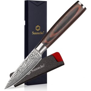 Mevronisshop-Couteau Office Cuisine 9 Cm En Acier Inoxydable, Couteau D'office Japonais Professionnel Las&eacute; &Agrave; &Eacute;plucher Fruit L&eacute;gume, Manche En Pakkawood - Neuf