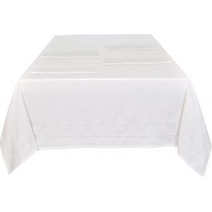 Eryi-Nappe Unie Imprimée 100% Coton Demi-Panama Pour Table De Salle À Manger - Durable Et Résistante Aux Taches - Blanc - 137 Cm X 178 Cm - Neuf