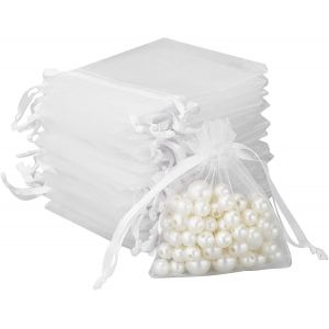 50 Sachet Organza 7x9cm, Blanc Pochette Cadeau Noel Pochon Pochette Bijoux Sachet Bonbon Petit Sachet Transparent Sac Organza Sachets Pochon Bijoux Sachet Lavande Pour Fête De Noël Anniversaire - Neuf