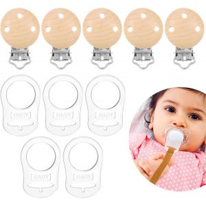 Attache Tetine Bois,Clip Attache Tetine,Pince Attache Tetine,Silicone Bouton Anneau,Adaptateur De Sucette,Anneau En Silicone Adaptateur,Anneau Sucette,Attache Sucette,Accessoires - Neuf