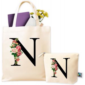 SJZG-Sacs En Tissu Personnalis&eacute;s - Tote Bag Personnalis&eacute; + Trousse De Toilette - Sac En Tissu Personnalis&eacute; Pour Femme - Cadeaux Personnalis&eacute;s - Cadeau Original Femme - Sac De Courses R&eacute;utilisable - Neuf