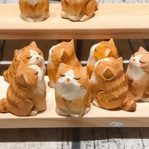 Ornement En Bois Animal Orange Chats Poup&eacute;e Statique Jardin Voiture Maison Chambre D&eacute;cor Cadeau Pour Les Enfants Filles - Neuf