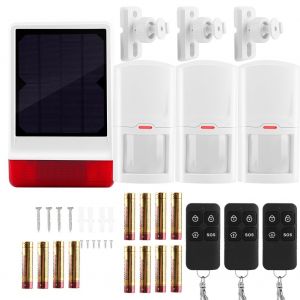 Systeme d'alarme de securite antivol sans fil a energie solaire 433 MHz, 3 PIR et 3 telecommandes - Neuf
