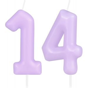 Eryi-Bougie D'anniversaire En Forme De Chiffre 14 Pour Fille Et Femme, Violet Macaron - Bougies D'anniversaire Pour 14 Ans - Décorations De Fête D'anniversaire Pastel - Neuf