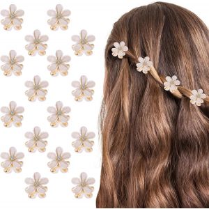 Kal-Lot De 16 Petites Pinces À Cheveux En Forme De Fleur Avec Strass En Cristal - Accessoires De Cheveux Tendance Pour Femme Et Fille - Pour Anniversaire, Mariage, Fête Quotidienne (Beige) - Neuf