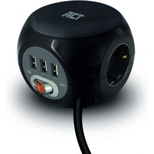 TYE-AC2400 Cube multiprise avec USB, Powercube 3 Prises USB (2,4 A) avec Interrupteur, Prise 3 Prises, avec Tampon adhésif pour Cuisine, Bureau, Salon, Longueur du câble 1,5 m, Couleur Noir - Neuf