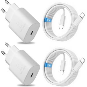 JGD-2 Pack 25W USB C Chargeur Rapide C&acirc;ble 2M pour Samsung Galaxy S25 S24 S23 S22 S21 Ultra/Plus A56 A55 A54 A53 A36 A35 A26 A25 A16 A15 Z Fold7 Flip7 Prise Secteur USB C Adapteur - Neuf