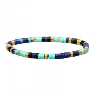 Bracelet Perles Heishi 4mm Lapis Lazuli Et Turquoise - Neuf
