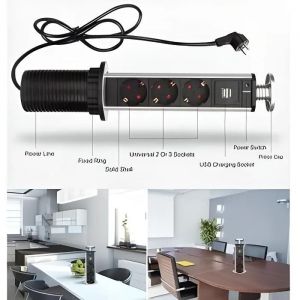 Bloc multiprise escamotable 3 prises + 2 chargeurs USB - Neuf