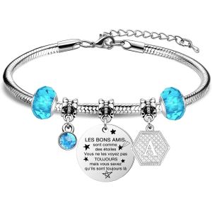 Eryi-Cadeau D'amie Bracelets Pour Femme Fille Cadeau D'amitié Bracelets Pendentif En Argent Avec Le Nom De L'amie Lettre Idée Cadeau Pour Amie Âme S?ur Adolescent Longue Distance Cadeau - Neuf