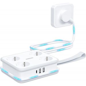 Multiprise USB-C 4 Prise Multiprise Electrique Multiple 2 USB-A avec 1 USB-C Prise de Distribution Multiprise Murale 1,6 Mètre,Multi Protection,Blanc - Neuf