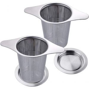 Lot De 2 Filtres À Thé En Acier Inoxydable À Trous Fins, Infuseur À Thé Avec Deux Languettes Et Couvercle Pour Tasse, Théière - 6 Cm X 7,5 Cm - Neuf