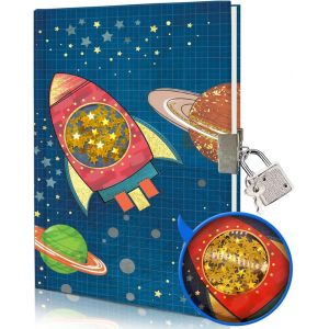 Eryi-Journal Intime Garçon Avec Cadenas, 17,8x13,5cm 80 Feuille Ligné Paillettes Secouables Cahier De Notes Vaisseau Spatial Carnet Secret Enfants Cadeaux Pour Adolescents Pour Filles Garçons De 6 À - Neuf