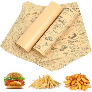 Letnerny-Papier Emballage Alimentaire, 100 Feuille De Papier Journal Alimentaire, Burger, Anti Graisse, Pour Frites Hamburgers Sandwich Emballage De P&acirc;tisserie(25x25cm) - Neuf