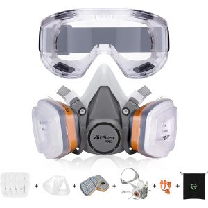 JEXNOVASHOP-G-500 Masque de Protection Respiratoire R&eacute;utilisable, Anti poussi&egrave;re, Anti gaz avec Filtres et Lunettes de Protection pour Peinture, Travaux, Bricolage, Pon&ccedil;age - Neuf