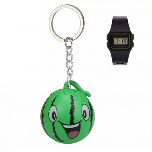 Porte-cles avec pendentif pasteque lumineux a LED et son, avec montre pour enfants - Neuf