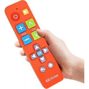 EZclicker Universal Big Button TV Remote Control Simple and Easy to Use, Ideal for Seniors, Works with Major TV Brands (2 AAA Batteries Not Included) (Orange) - Neuf