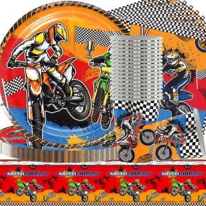 Letnerny-Vaisselle Moto, Motocycles Vaisselle Anniversaire Décorations Véhicule Tout - Terrain Vaisselle De Fête D'anniversaire Motocycles Assiettes Gobelets Serviettes Mariage 20 Invités - Neuf