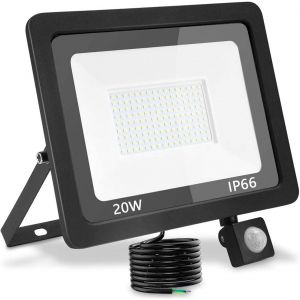 Sansh-Projecteur Led Exterieur Detecteur De Mouvement 20w, 2000lm Projecteur Led, Blanc Froid 6000k Ip66 Étanche Spot Led Extérieur Pour Jardin,Garage,Cour - Neuf