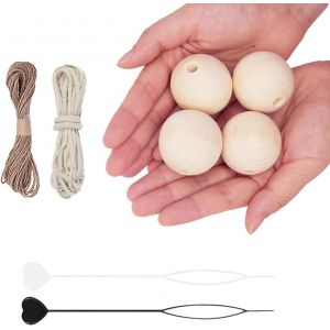Meimie-Lot De 16 Grandes Boules En Bois De 40mm Avec Trou-Perles En Bois À Enfiler-Avec Perforateur De Fil-Perles Rondes En Bois Naturel Non Traité Pour Bijoux,Décoration,Collier - Neuf