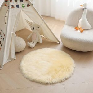 Tapis Rond En Pellicule Artificielle, Super Flauschiger Und Weicher Kleiner Tapis, Moquette Rond Pour Chambre, Salon, Chambre D'enfants, Salon (Jaune Clair,50cm/20 Po) - Neuf