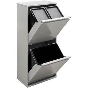 Basic Cr402-B Poubelle De Recyclage Cuisine 3 Bacs | 11 + 11 + 23 L (45 L) | Poubelle De Tri S&eacute;lectif 3 Rangements | Meuble Poubelle En Acier Avec 3 Seaux | Sac Poubelle | Gris - Neuf