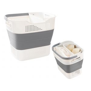Panier &agrave; linge pliable 35L gris avec rangement et ventilation - Neuf