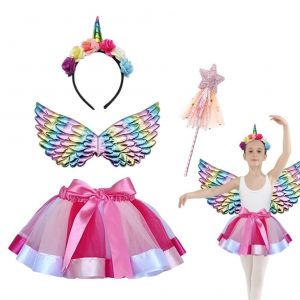 Lot De 4 Deguisements De Princesse Pour Filles Avec Bandeau, Ailes D'ange, Baguette, Accessoires De Cosplay Pour Noel, Halloween, Anniversaire - Neuf