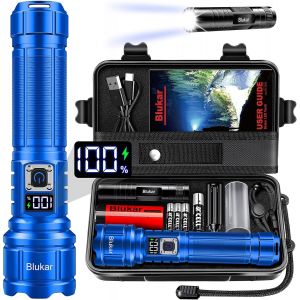 Eryi-Lampe Torche Led Ultra Puissante, Lampe De Poche Rechargeable Avec Batterie 5000mah,Zoomable 5 Modes, Ip67 Étanche Torche Tactique Pour Camping Randonnée Pêche,Bleu - Neuf
