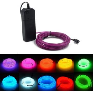 Kal-Guirlande Lumineuse El Flexible Portable - Fil &Eacute;lectroluminescent Pour D&eacute;coration De F&ecirc;te De No&euml;l (3m/9ft, Violet) - Neuf