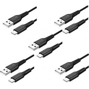 Thef-Câble Usb Type C, Nylon Tressé Charge Rapide Et Synchro Compatible Pour Samsung Galaxy S20/10/9/8,Huawei (Black, 1mètre/5 Pièces) - Neuf