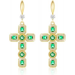 Boucles D'oreilles Suspendues En Forme De Croix,Argent Et Or,Bijoux Tendance,Boucles D'oreilles À Pendentif En Forme De Croix En Moissanite,Pierre De Naissance Et Strass.[X2175] - Neuf