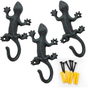 Porte-manteau mural Chas Bete Gecko, crochet fer, vintage design robuste - 3 pièces, 15 cm - Neuf