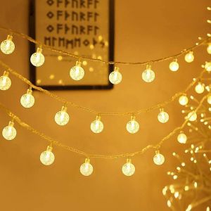 KAL-Guirlande Lumineuse Led Boules De Cristal - 3M - Blanc Chaud Extérieur/Intérieur- Guirlande Lumineuse À Piles/Usb - Pour La Décoration De La Chambre À Coucher, De Mariage, De Jardin Ou De Noël - Neuf