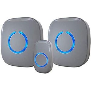 Sonnette de porte sans fil avec portée de 300 m, étanche, kit de sonnette de porte d'entrée avec 1 récepteur plug-in et 2 émetteurs, 52 mélodies avec flash LED, modèle CXR (blanc) - Neuf