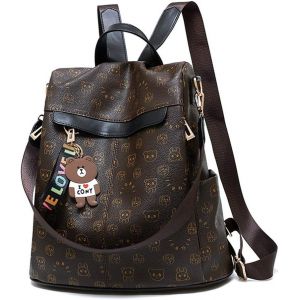 Femme Antivol Sacs port&eacute;s dos PU &Eacute;tanche Backpack D&eacute;contract&eacute;e Sacs bandouli&egrave;re avec pendentif ours mignon Daypack - Neuf