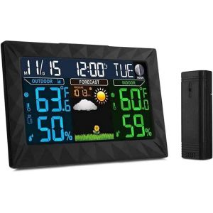 Subzonal-Station M&eacute;t&eacute;o Sans Fil, Thermom&egrave;tre Ext&eacute;rieur Int&eacute;rieur Avec Capteur, Grand &Eacute;cran &Agrave; &Eacute;cran Lcd M&eacute;t&eacute;orologique Temp&eacute;rature Et Humidit&eacute; Moniteurs, Noir - Neuf
