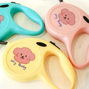 Hjlian Corde De Traction Retractable Automatique Pour Animaux De Compagnie, Dessin Anime, Chaine Pour Chien, Chiot, Laisse Pour Chien, Corde De Traction Retractable, Longueur De Corde 5 M, Capacite De Charge Jusqu'a 30 Chats - Bebe Rose - Neuf