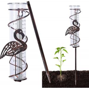 Décoratifs en Fer Forgé, pluviomètre, Verre pluviomètre avec piquet de Métal, les Précipitations Outil de Mesure, de décoration pluviomètre de Jardin, Cour, à l'Extérieur (Flamingo) - Neuf