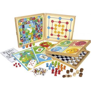 Coffret Jeux De Sociétés Petits Chevaux L¿Oie Dames Et Pleins D¿Autres - 80 Règles - 4 Plateaux De Jeu Et Pions En Bois - Idée Cadeau - Fabrication Française - 2 À 6 Joueurs, 8120[Z452] - Neuf