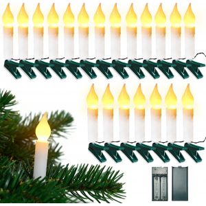 JGD-Guirlande lumineuse d'ext&eacute;rieur et d'int&eacute;rieur - 2 m - 20 LED - Batterie avec minuterie + clignotant + pince - D&eacute;coration de No&euml;l pour sapin de No&euml;l, f&ecirc;te, blanc chaud - Neuf