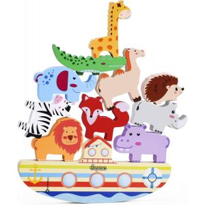 Wooden Stacking Toy Animals,Noah's Ark Wooden Block Building Blocks,Stacking Toy Balance Games Kids Montessori Educational Gifts for Boys Girls 3 4 5 6 Years Old - Neuf