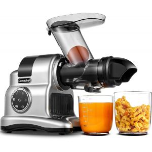 NouvelHorizonstore-Extracteur de jus &agrave; goulotte large de 80 mm - 150W extracteur de jus de fruits et l&eacute;gumes haute nutrition &agrave; mastication lente avec 2 modes de vitesse et fonction Reverse - Silber - Neuf