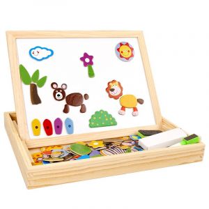 Puzzles Magnétiques En Bois, Tableau Magnétique Double Face, Planche À Dessin, Feutres Et Craies De Couleur, Jouet Éducatif Pour Enfants De 3 Ans Et Plus - Neuf